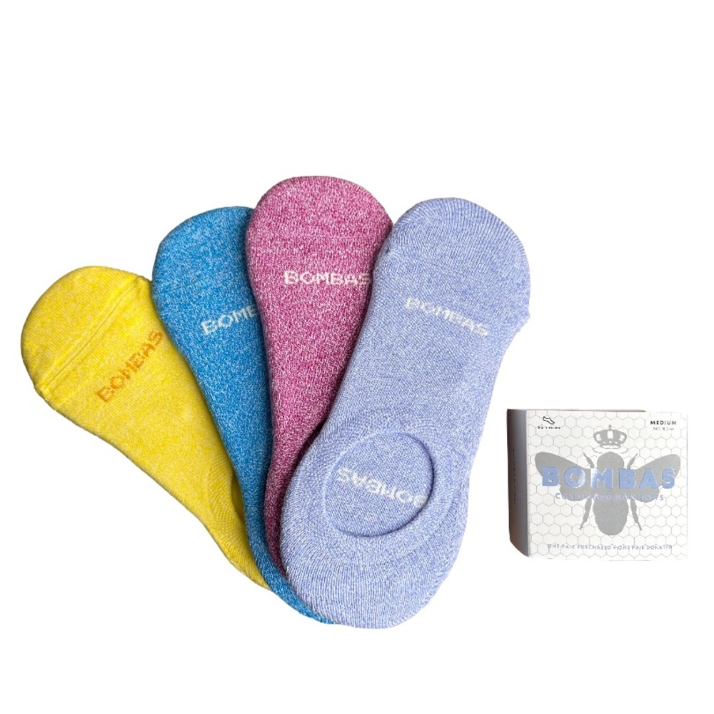 Bombas No-Show Sock in Yellow, Blue, Pink, Lavender - 4 Pack Womens Medium NWT